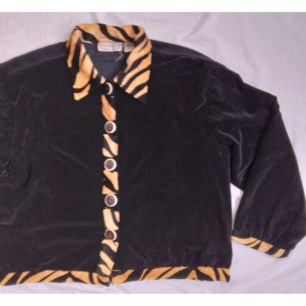New Direction Blazer Jacket Black Velour Tiger Print 90s Mob Wife Womens Size XL - Picture 3 of 9
